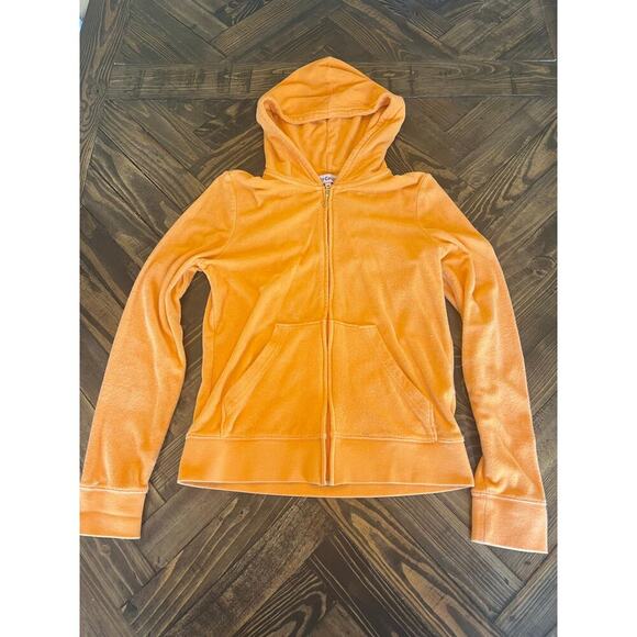 Juicy Couture Jackets & Blazers - Juicy Couture Terry Cloth Tracksuit Jacket Women M Top Orange Y2K Grunge Hooded